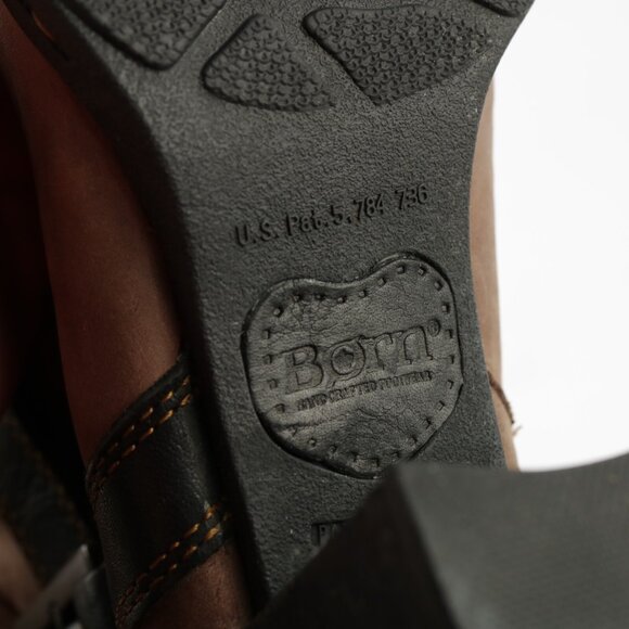 Born Womens Riding Boots Size 8.5 Tall Brown Leather Block Heel Harness Lug Sole - Picture 10 of 15